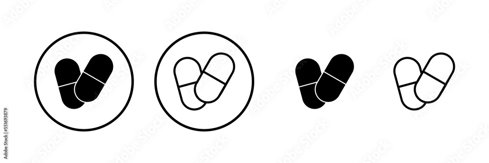 Pills icon vector illustration. capsule icon. Drug sign and symbol Pills icon vector illustration. capsule icon. Drug sign and symbol