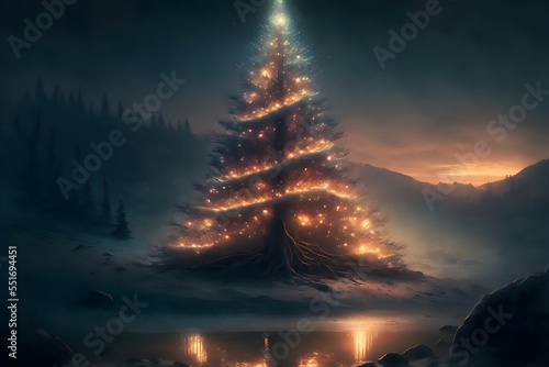 A Majestic Christmas Tree in a Joyous Atmosphere