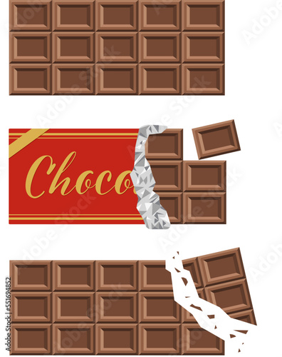 板チョコセット_ミルクチョコレート_ベクターイラスト