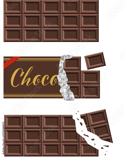 板チョコセット_ビターチョコレート_ベクターイラスト