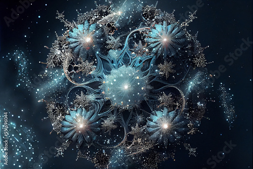 Snowflake Made of Space Dust and Fractals. Generative Art