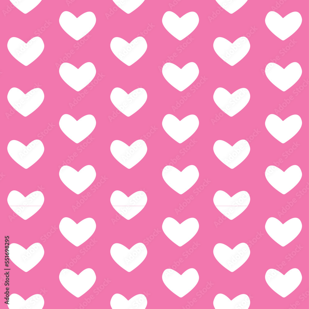 Vector seamless pattern of hand drawn flat heart isolated on pink background
