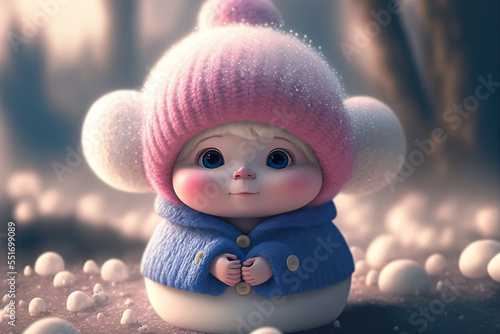 Hermoso animalito bebé en invierno, creado usando Inteligencia Artificial photo