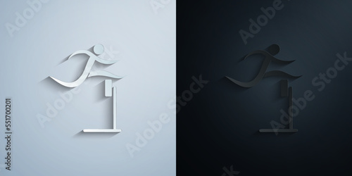 runners cross the finish line paper icon with shadow vector illustration