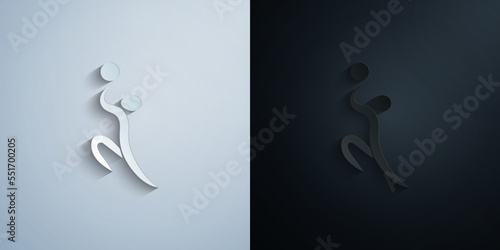 basketball fight for the ball paper icon with shadow vector illustration