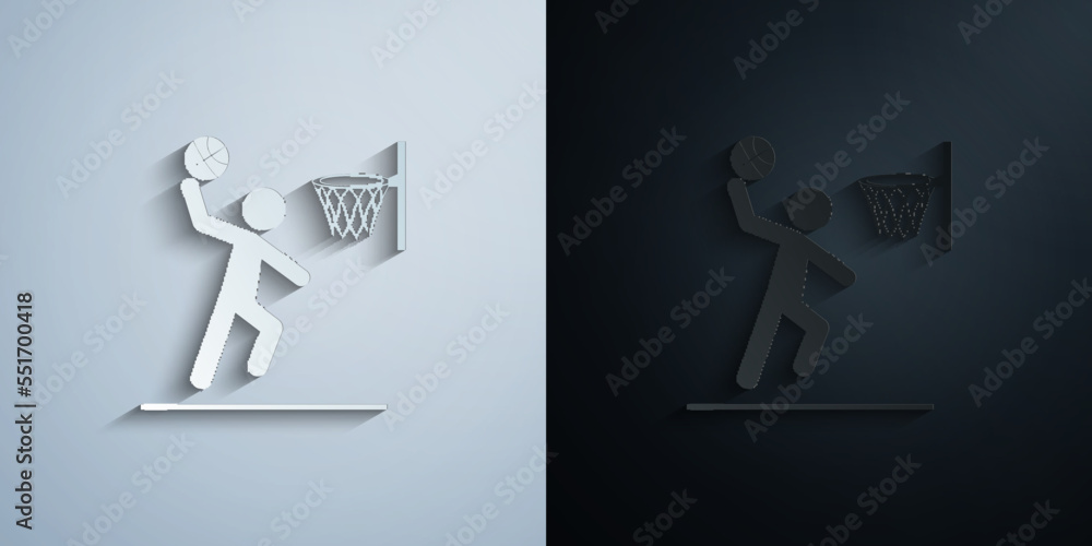 basketball player scores a ball paper icon with shadow vector illustration basketball player scores a ball paper icon with shadow vector illustration