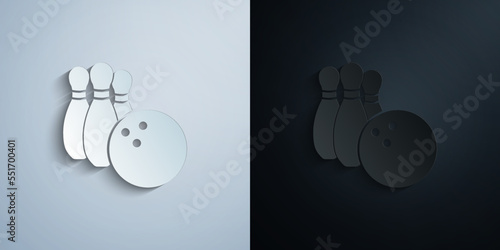 bowling and bowling ball paper icon with shadow vector illustration photo