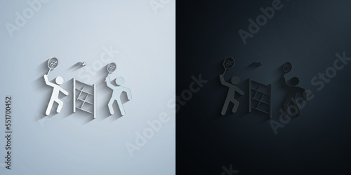 badminton players paper icon with shadow vector illustration