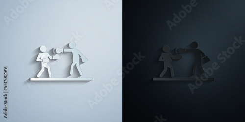 Two boxers in ring paper icon with shadow vector illustration