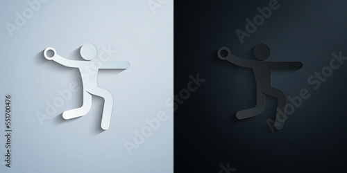 Gymnast with a ball paper icon with shadow vector illustration