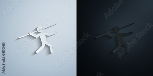 Javelin throw paper icon with shadow vector illustration