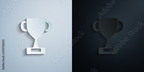 Winner trophy cup paper icon with shadow vector illustration