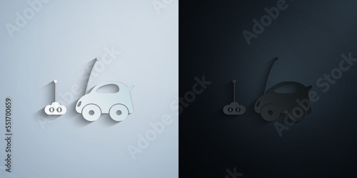 car toy with remote control paper icon with shadow vector illustration