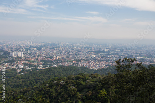 Vista Oeste do Pico do Jaraguá - SAO PAULO, SP, BRAZIL - NOVEMBER 13, 2022: View of the west side of the city from Peak of Jaragua, with the Bandeirantes highway on the left.