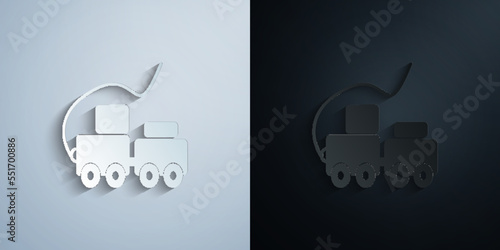 toy train with blocks paper icon with shadow vector illustration