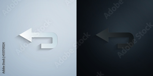 Arrow, backward paper icon with shadow vector illustration