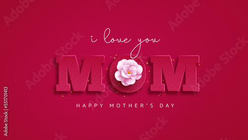 Happy mother's day text vector design. I love you mom typography in red background for women's day celebration. Vector Illustration.
