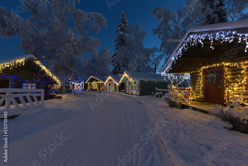 Christmas Decorations on the old cabins in Fairbanks Alaska 