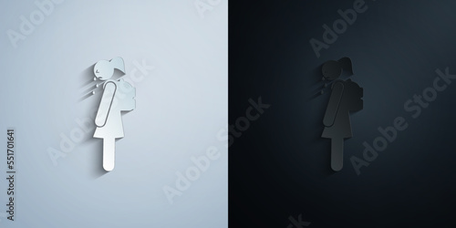 sad schoolgirl paper icon with shadow vector illustration