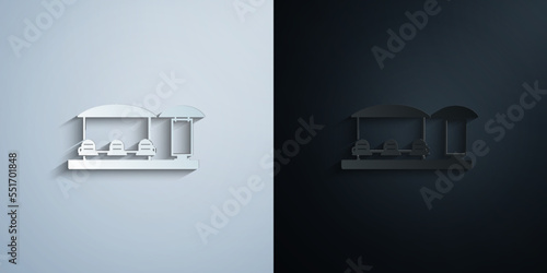 bus station billboard paper icon with shadow vector illustration