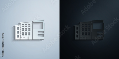billboard on building paper icon with shadow vector illustration