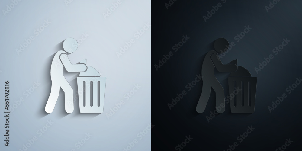 man garbage, throwing paper icon with shadow vector illustration man garbage, throwing paper icon with shadow vector illustration