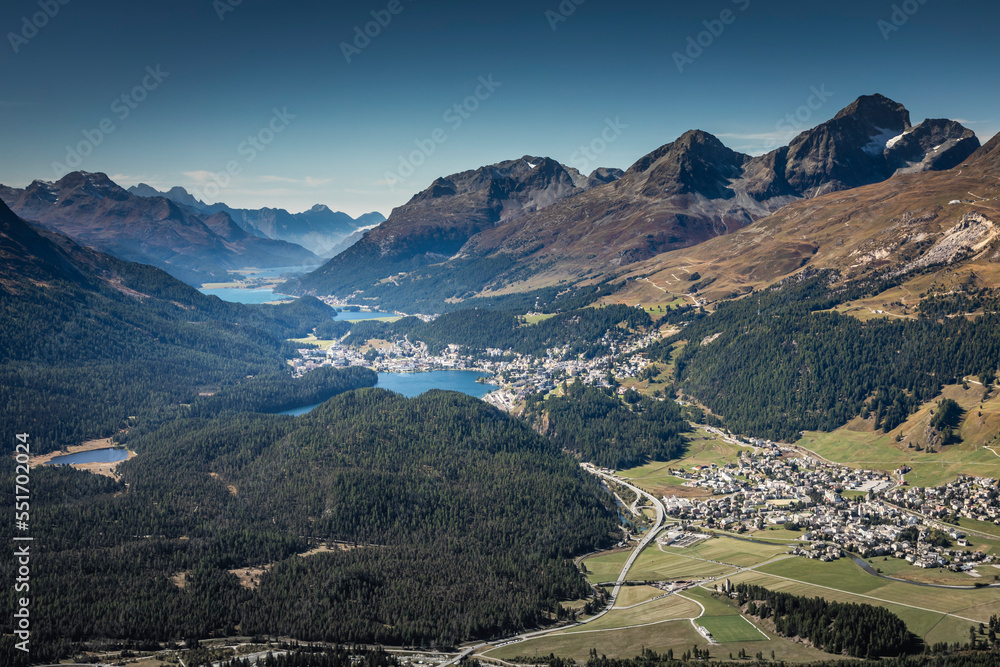 View Above St Moritz from Muottas Muragl of Upper Engadine, Graubunden, Switzerland View Above St Moritz from Muottas Muragl of Upper Engadine, Graubunden, Switzerland