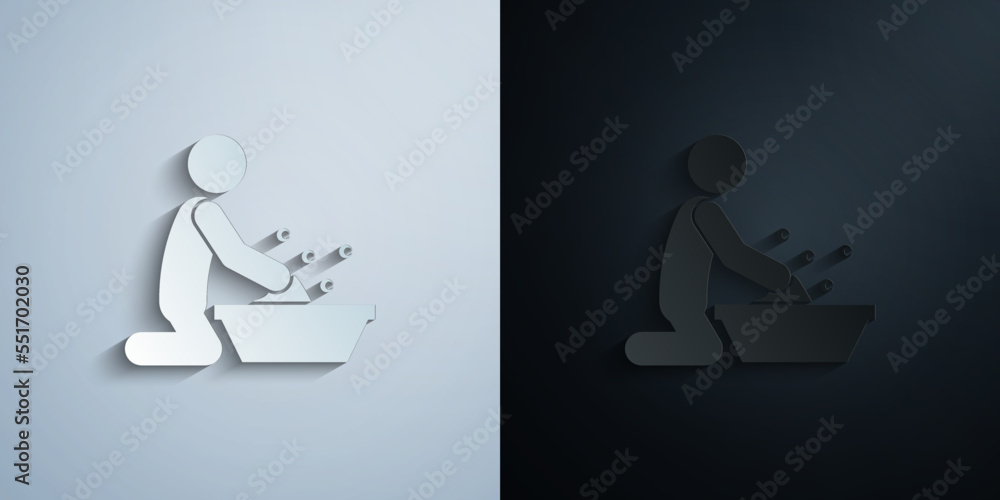 man washing clothes paper icon with shadow vector illustration man washing clothes paper icon with shadow vector illustration