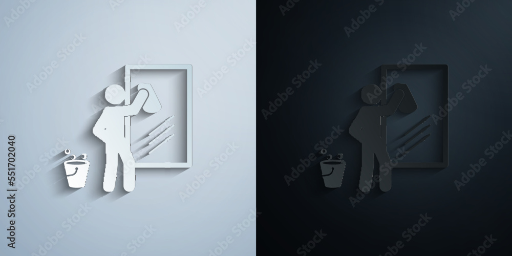 man wiping mirror paper icon with shadow vector illustration man wiping mirror paper icon with shadow vector illustration