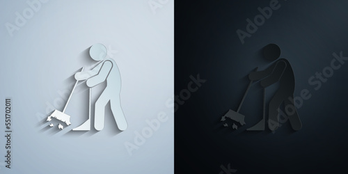 man sweeping paper icon with shadow vector illustration