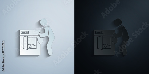 man drying clothes paper icon with shadow vector illustration