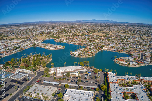 Aerial View of the Phoenix Suburb and Retirement Community of Sun City  Arizona