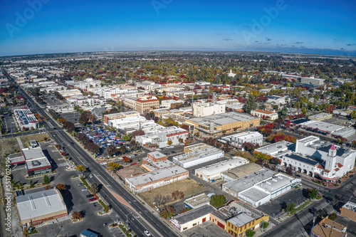Aerial View of Downtown Merced, California during Autumn