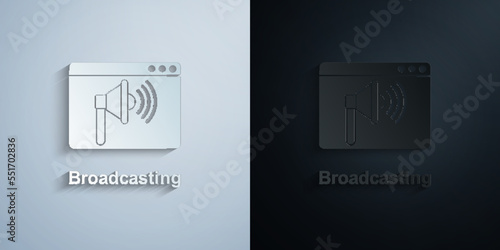 Online marketing, broadcasting paper icon with shadow vector illustration