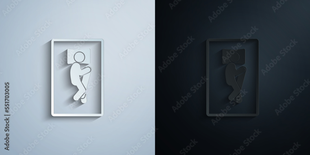 man in an embrace with a pillow paper icon with shadow vector illustration