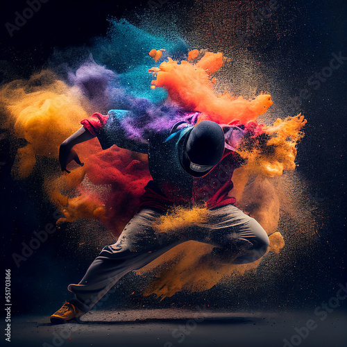 breaker dancing in colorful dust with generative ai