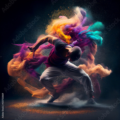 breaker dancing in colorful dust with generative ai