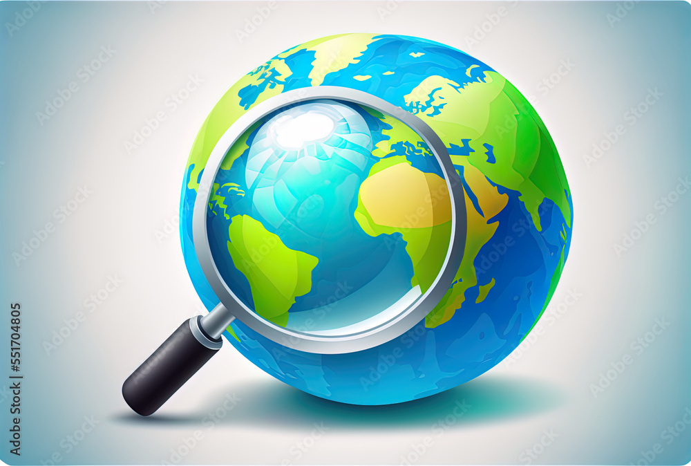 Icon for world wide searching on a white backdrop. Generative AI Icon for world wide searching on a white backdrop. Generative AI