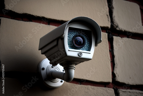 a close up of a wall mounted security camera. Generative AI