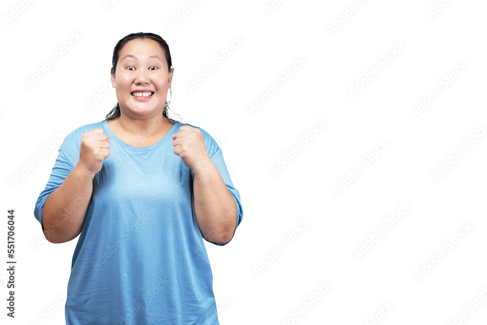 Asian fat overweight woman with an excited expression Asian fat overweight woman with an excited expression
