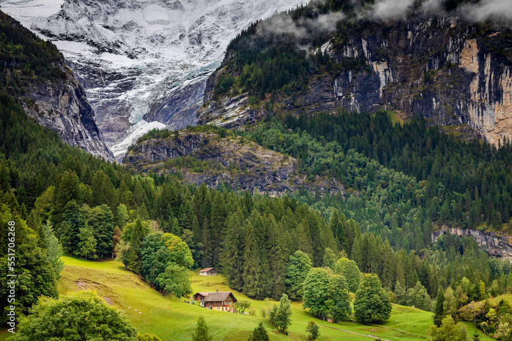 Idyllic landscape of Grindelwald glacier in Bernese Oberland, Swiss Alps, Switzerland