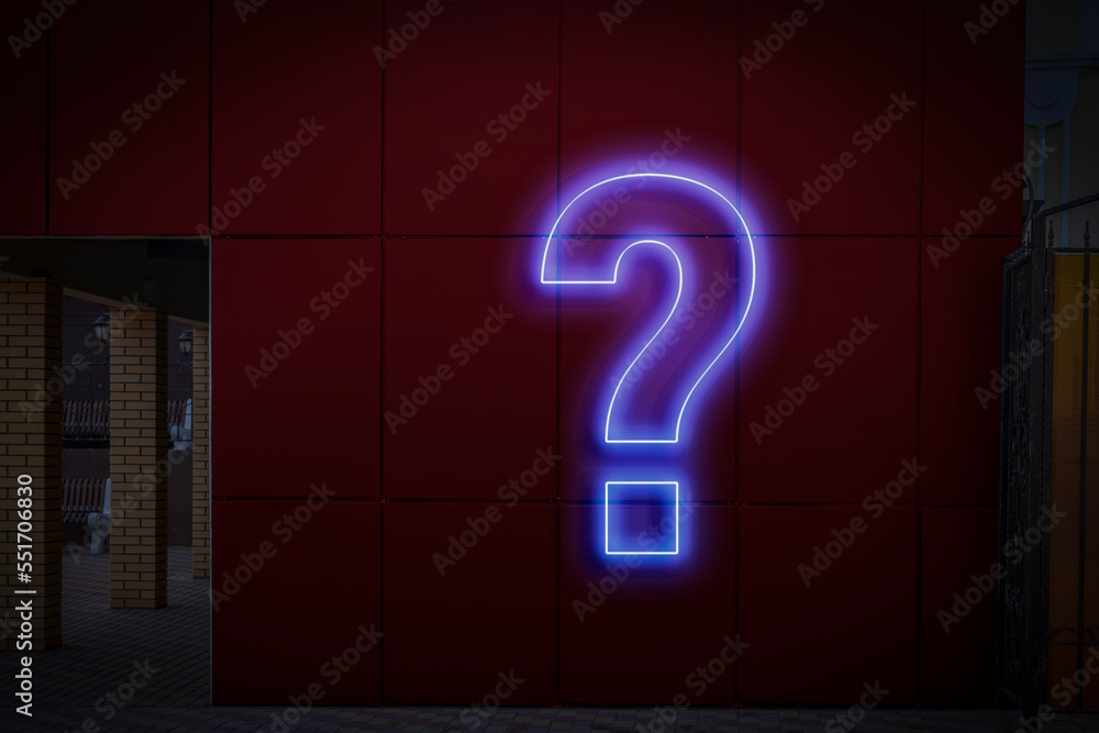 neon question mark sign attatched to the wall Stock Photo | Adobe Stock