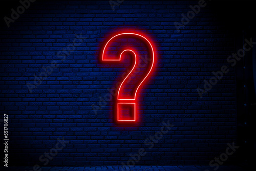 neon question mark sign attatched to the wall