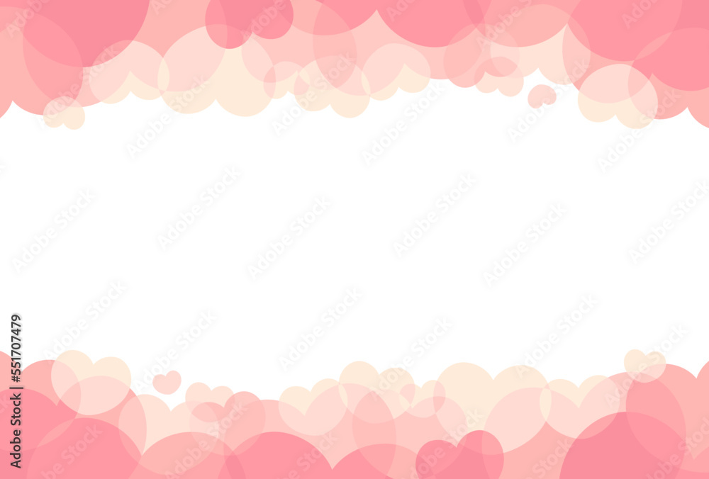 Vector illustration of cute pastel pink hearts frame on white background. Anniversary card design such as Valentine's day, Mother's Day and Wedding.