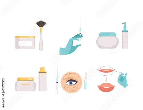 Aesthetic Face Skin Injection and Beauty Procedure Vector Set