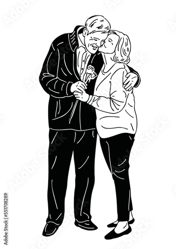 happy elderly couple kissing hand drawn lifestyles of people hand drawn illustration
