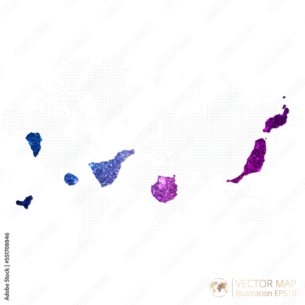 Obraz premium Canary Islands map in geometric wireframe blue with purple polygonal style gradient graphic on white background. Vector Illustration Eps10.