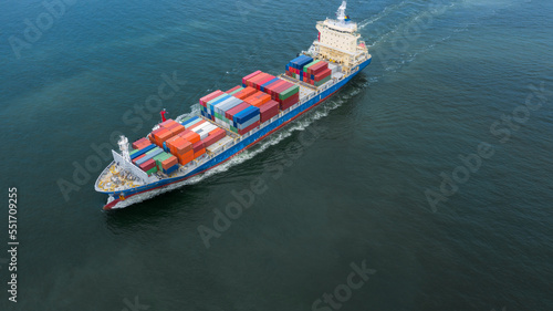 Aerial view container ship transport freight shipping cargo, Global business industry company logistic import export international, Container ship cargo freight shipping vessel transportation.