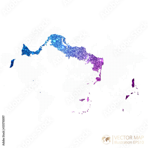 Turks and Caicos Islands map in geometric wireframe blue with purple polygonal style gradient graphic on white background. Vector Illustration Eps10.