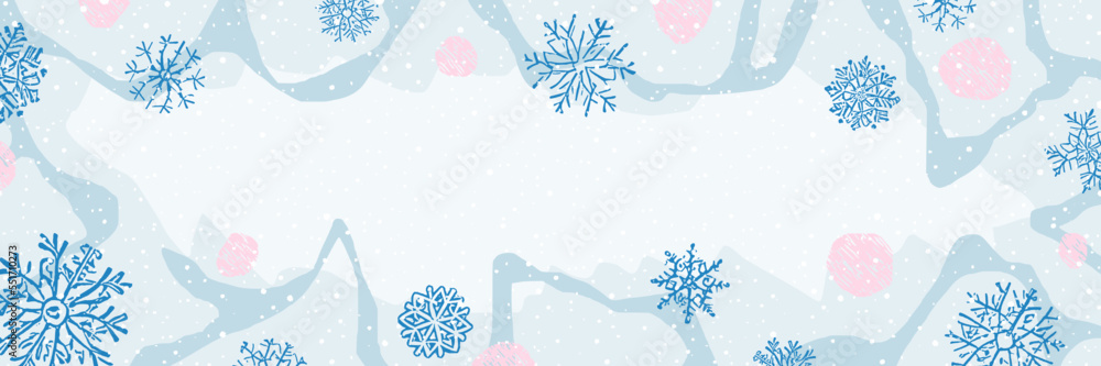Winter vector background, holiday frame with snowflakes, christmas theme